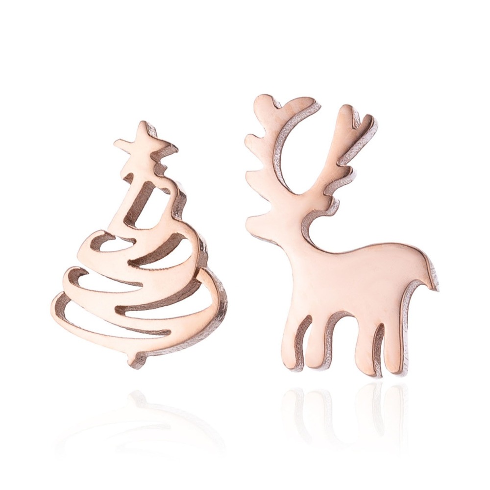 Christmas Tree Reindeer Earrings‎ Stainless Steel Holiday Stud Earrings